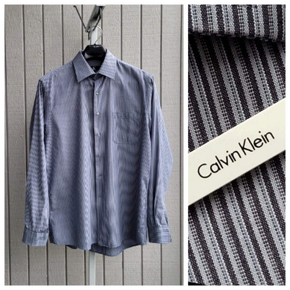 CK | TALL 16.5 36/37 Cotton EUC Men's Dress Shirt | Calvin Klein blue stripes